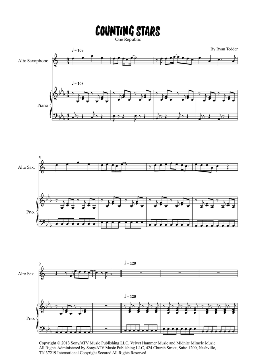 Counting Stars Counting Stars Alto Saxophone scores gallery preview page 1
