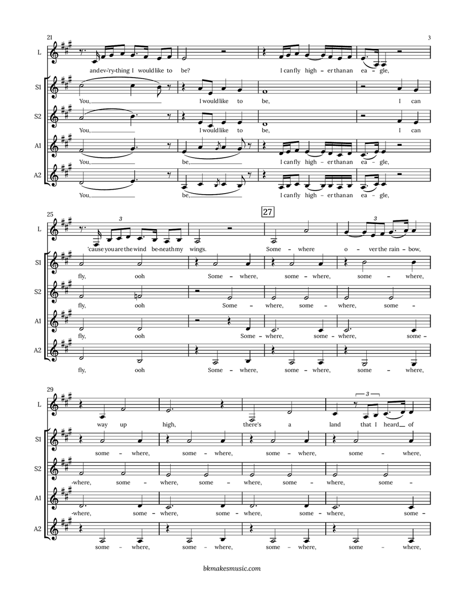 Medley: The Wind Beneath My Wings with Over The Rainbow SSAA scores gallery preview page 3