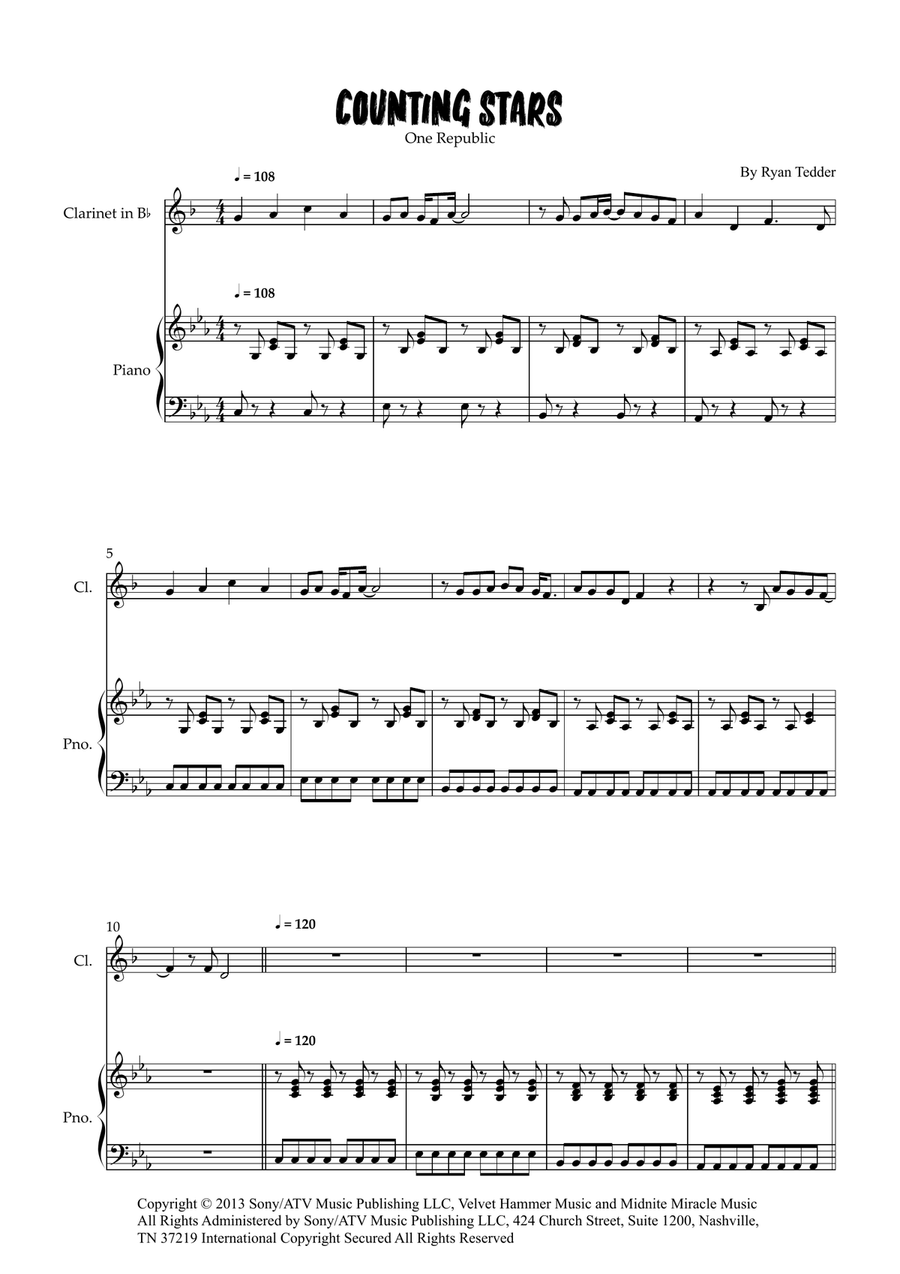 Counting Stars Counting Stars Clarinet Solo scores gallery preview page 1