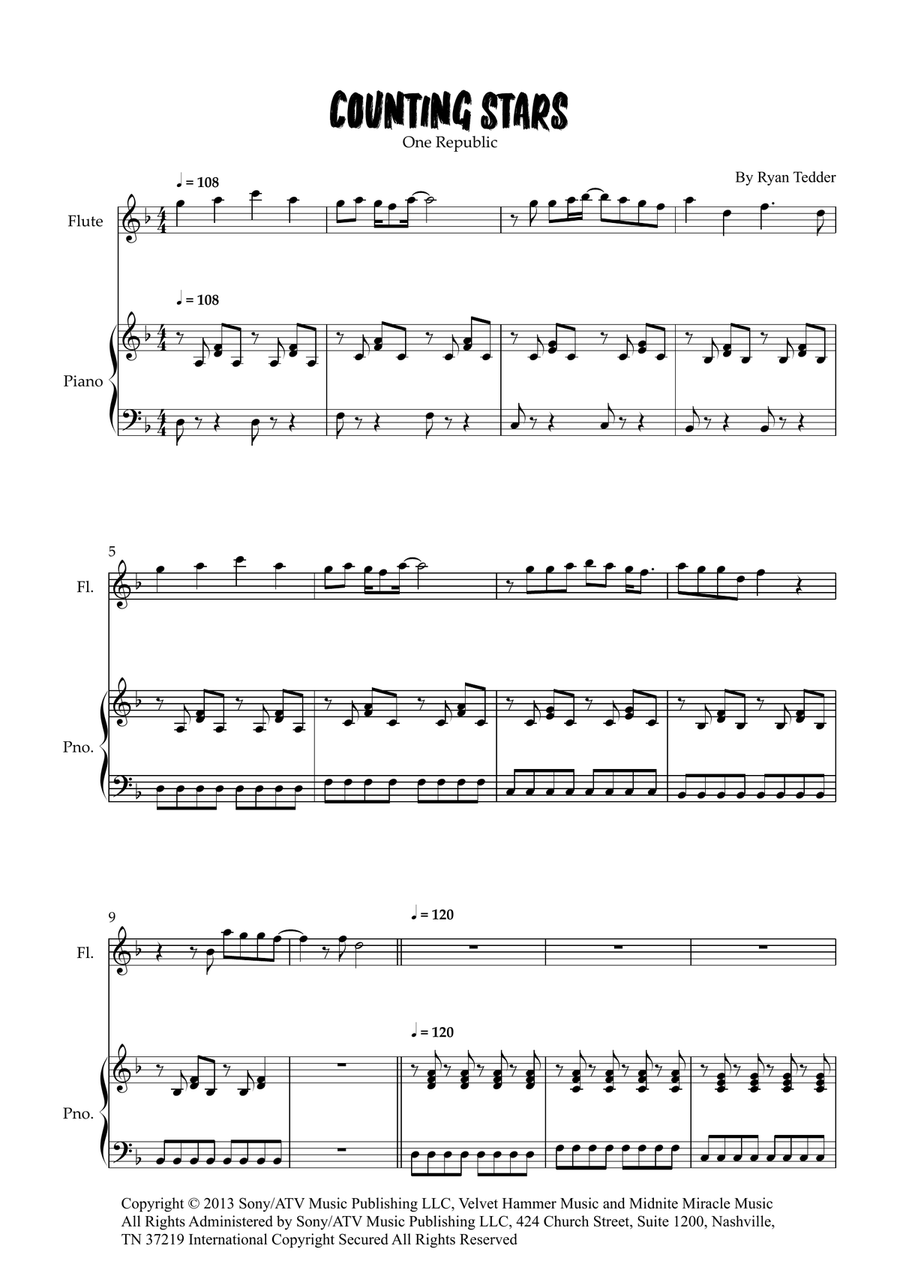 Counting Stars Counting Stars Flute Solo scores gallery preview page 1