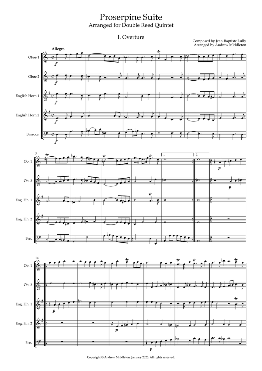 proserpine Suite arranged for Double Reed Quintet Woodwind Quintet scores gallery preview page 3