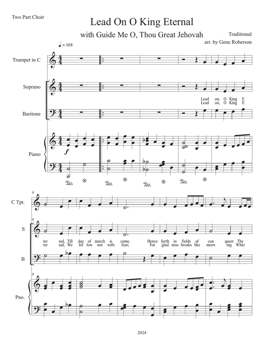 Lead On O King Eternal with Guide Me O Great Jehovah Choral 2 Part 2-Part scores gallery preview page 2