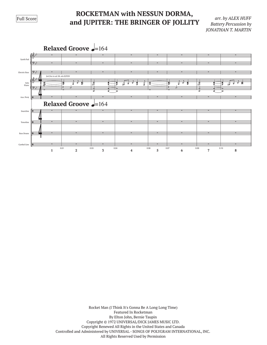Medley: Rocket Man (I Think It's Gonna Be A Long Long Time) with Nessun Dorma and Jupiter: The Br... Marching Band scores gallery preview page 1