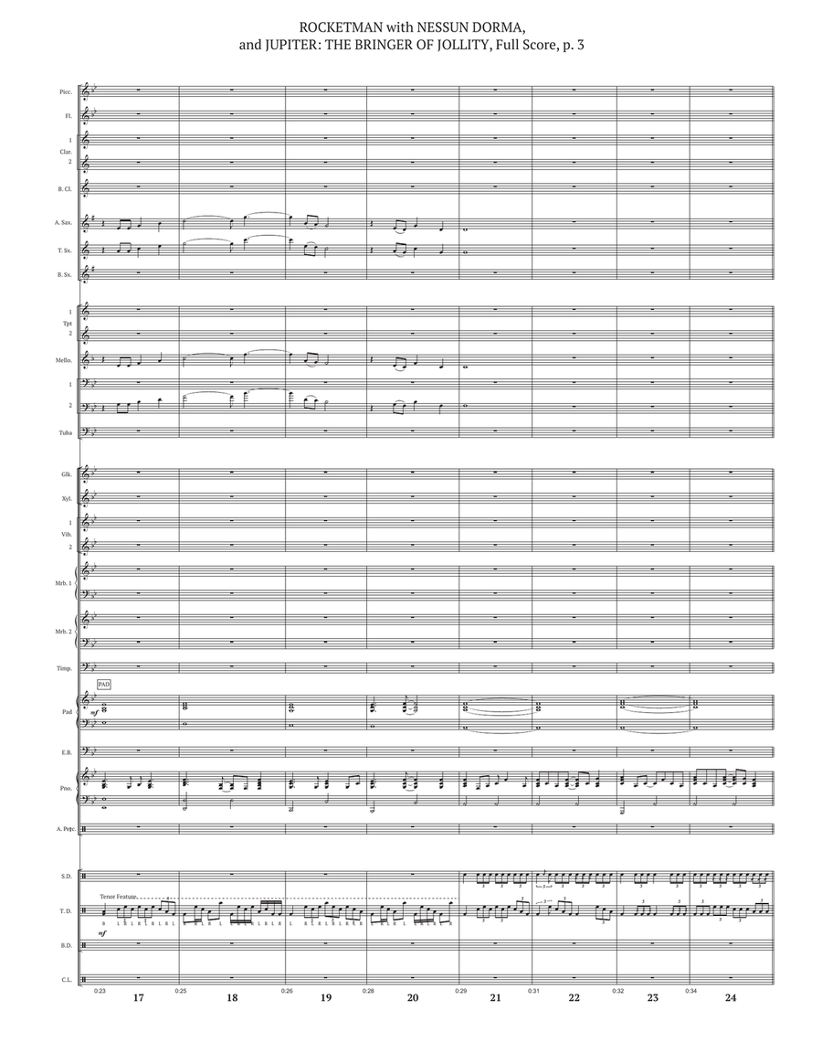 Medley: Rocket Man (I Think It's Gonna Be A Long Long Time) with Nessun Dorma and Jupiter: The Br... Marching Band scores gallery preview page 3
