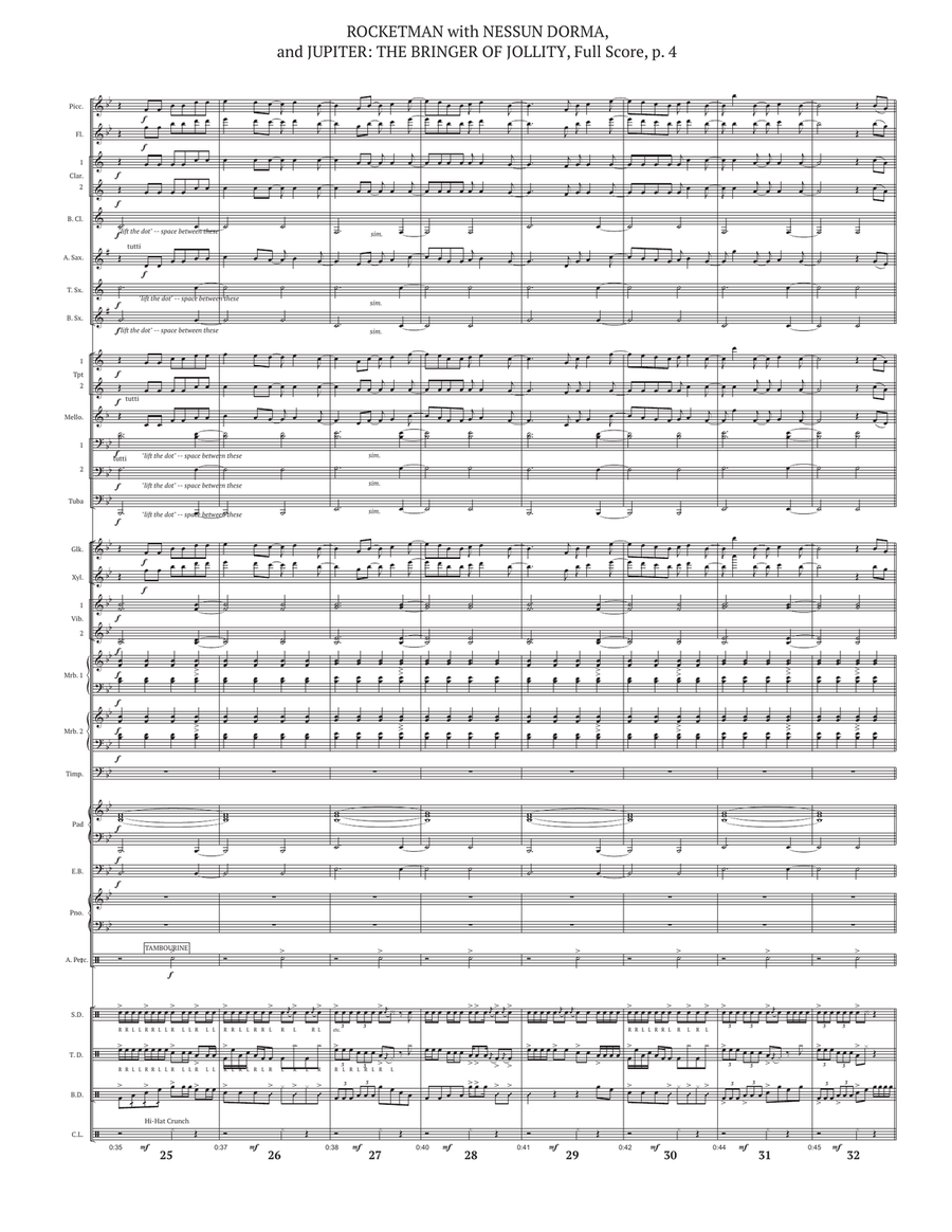 Medley: Rocket Man (I Think It's Gonna Be A Long Long Time) with Nessun Dorma and Jupiter: The Br... Marching Band scores gallery preview page 4