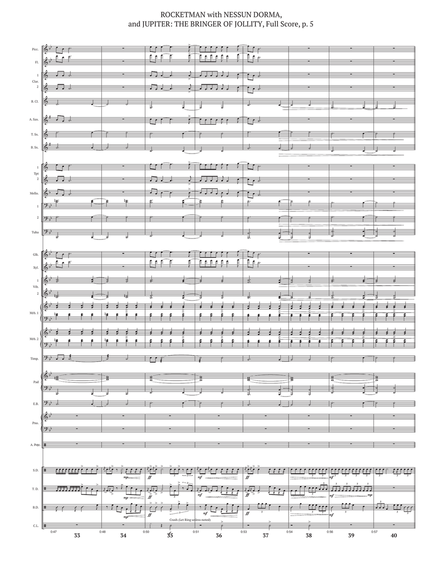 Medley: Rocket Man (I Think It's Gonna Be A Long Long Time) with Nessun Dorma and Jupiter: The Br... Marching Band scores gallery preview page 5