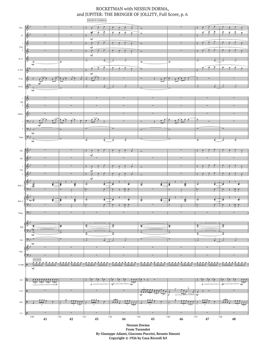 Medley: Rocket Man (I Think It's Gonna Be A Long Long Time) with Nessun Dorma and Jupiter: The Br... Marching Band scores gallery preview page 6