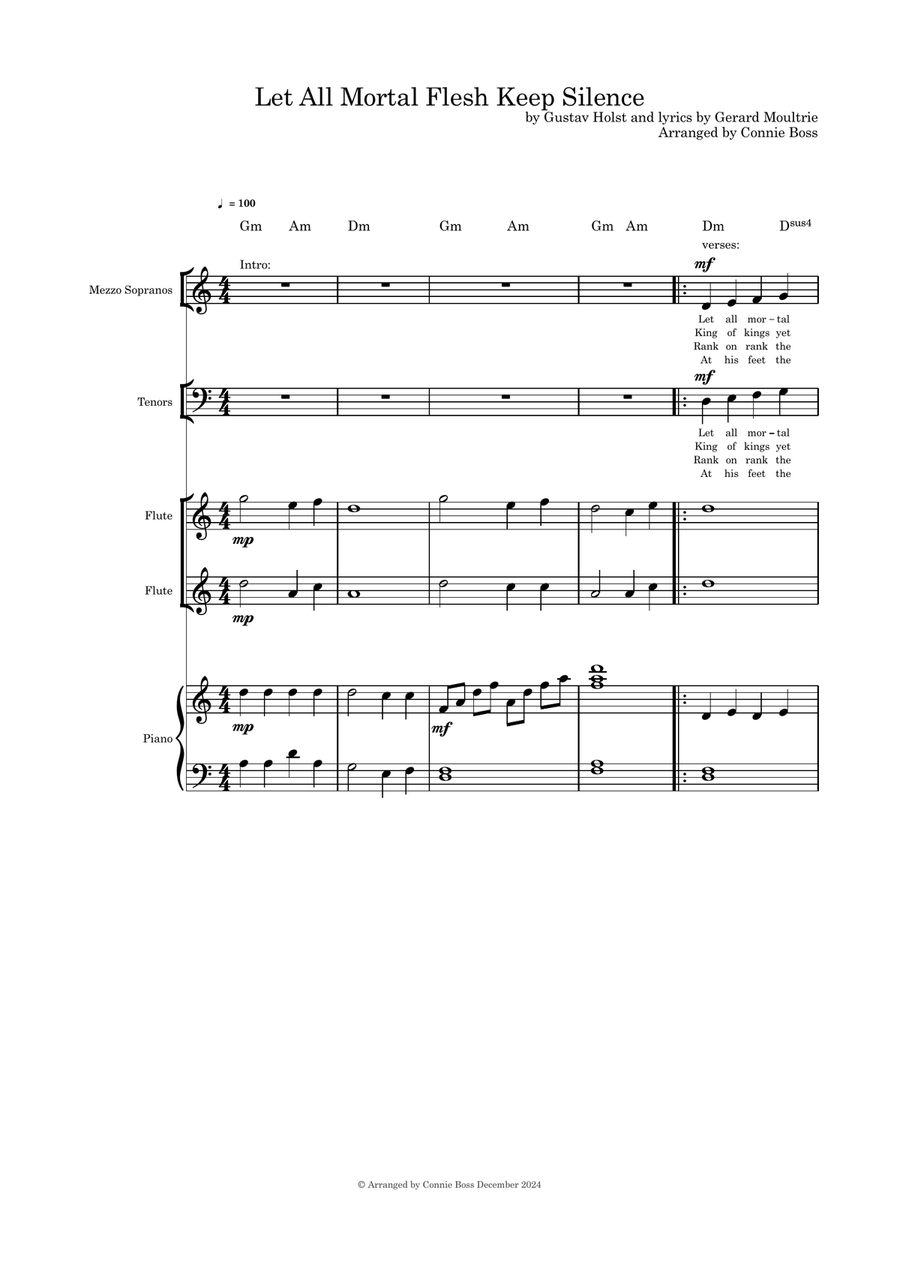 Let All Mortal Flesh Keep Silence Mezzo Sop, Tenor with Flute duet and Piano Flute Duet scores gallery preview page 1