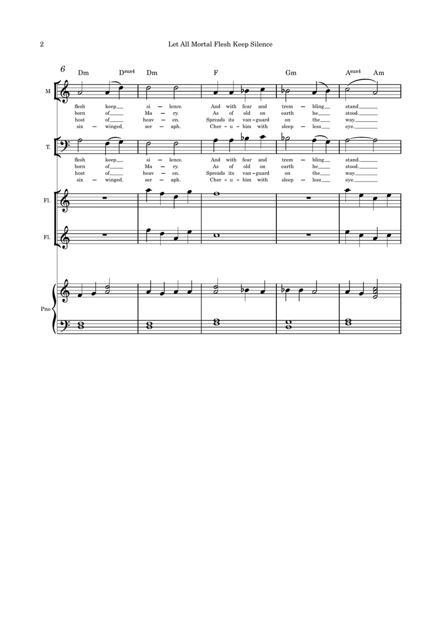 Let All Mortal Flesh Keep Silence Mezzo Sop, Tenor with Flute duet and Piano Flute Duet scores gallery preview page 2