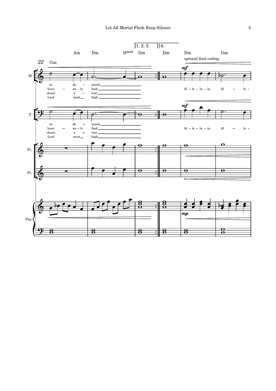 Let All Mortal Flesh Keep Silence Mezzo Sop, Tenor with Flute duet and Piano Flute Duet scores gallery preview page 5