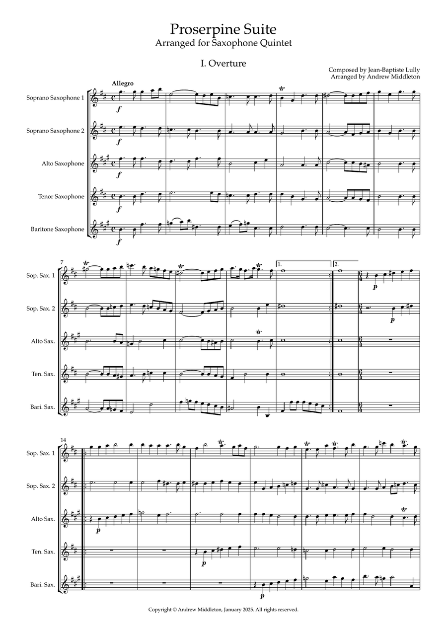 Proserpine Suite arranged for Saxophone Quintet Saxophone Quintet scores gallery preview page 3