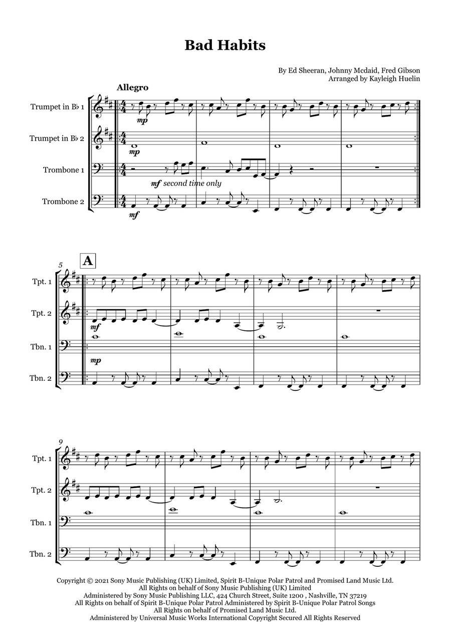 Bad Habits Bad Habits Brass Quartet scores gallery preview page 1