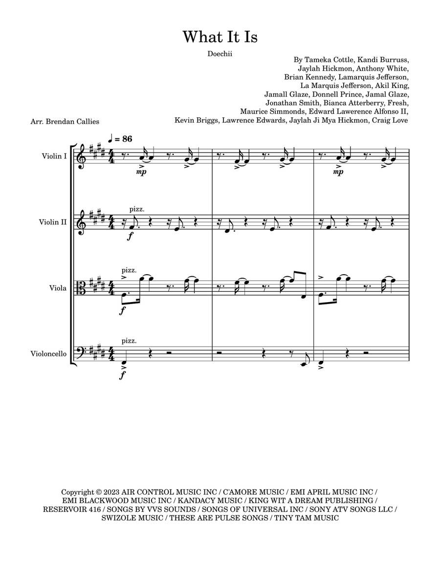 What It Is (Solo Version) String Quartet scores gallery preview page 1
