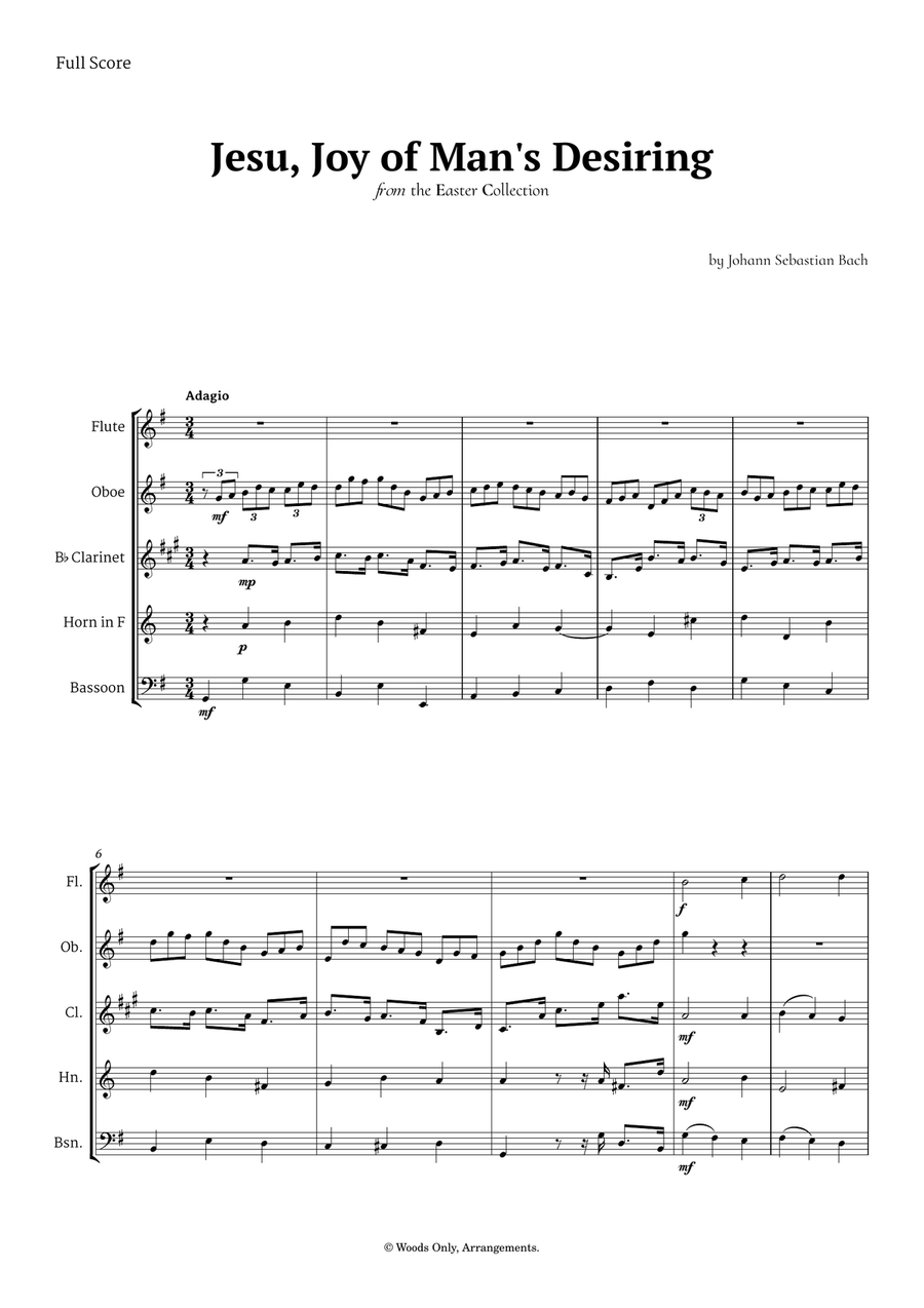 Jesu, Joy of Man's Desiring by Bach for Woodwind Quintet Woodwind Quintet scores gallery preview page 1
