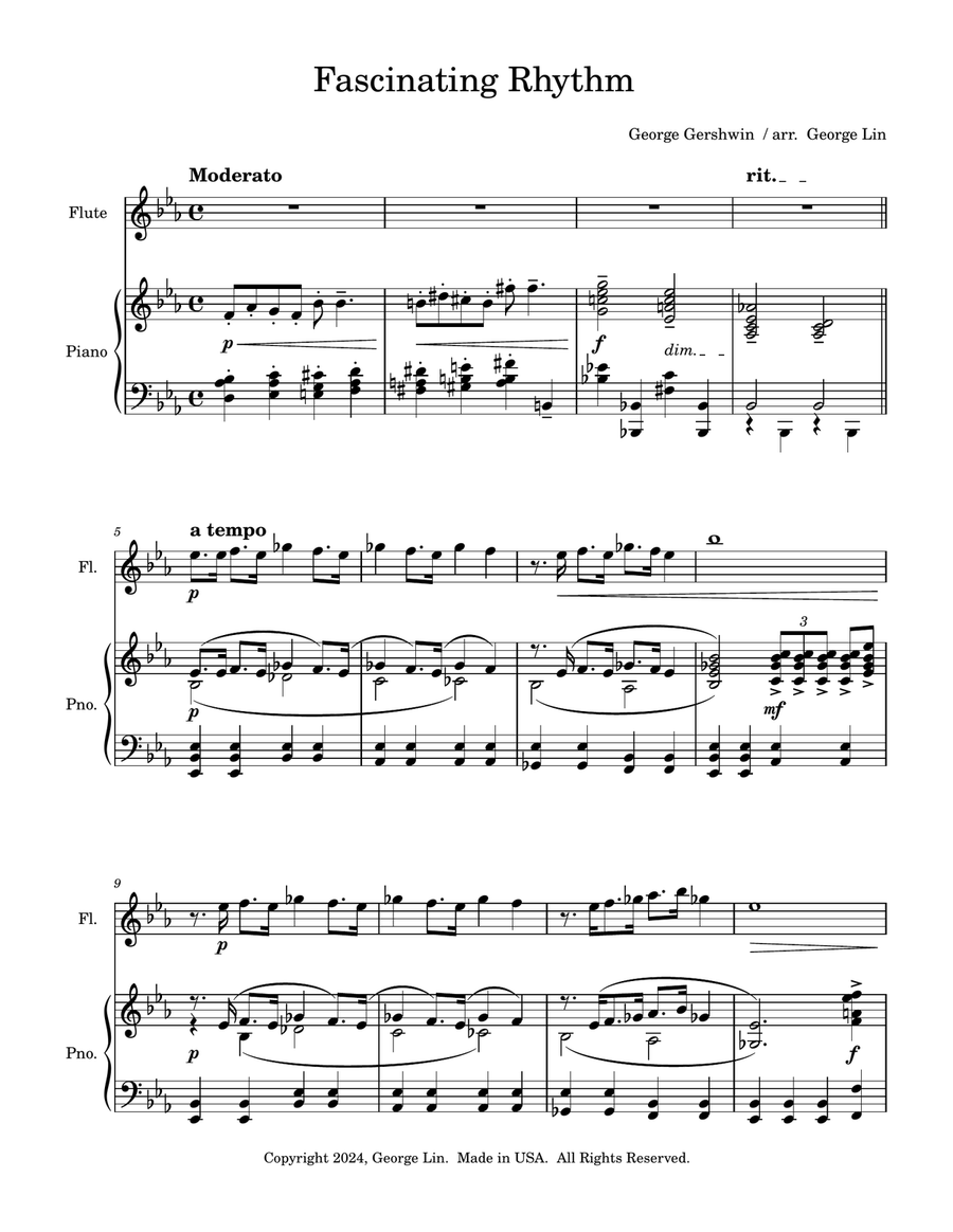 Fascinating Rhythm (George Gershwin. For Solo Flute with piano accompaniment) Flute Solo scores gallery preview page 1