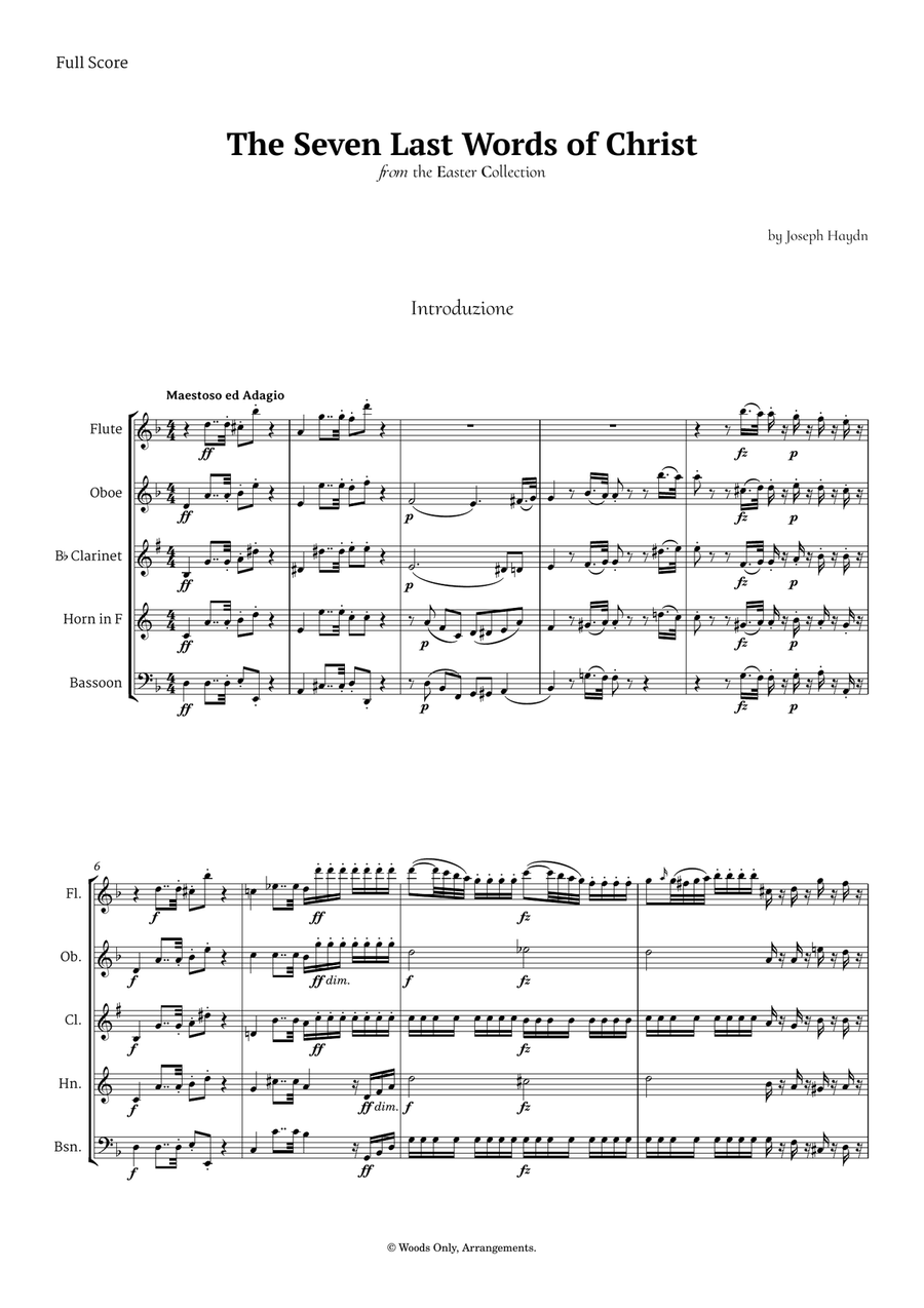 The Seven Last Words of Christ by Haydn for Woodwind Quintet Woodwind Quintet scores gallery preview page 1