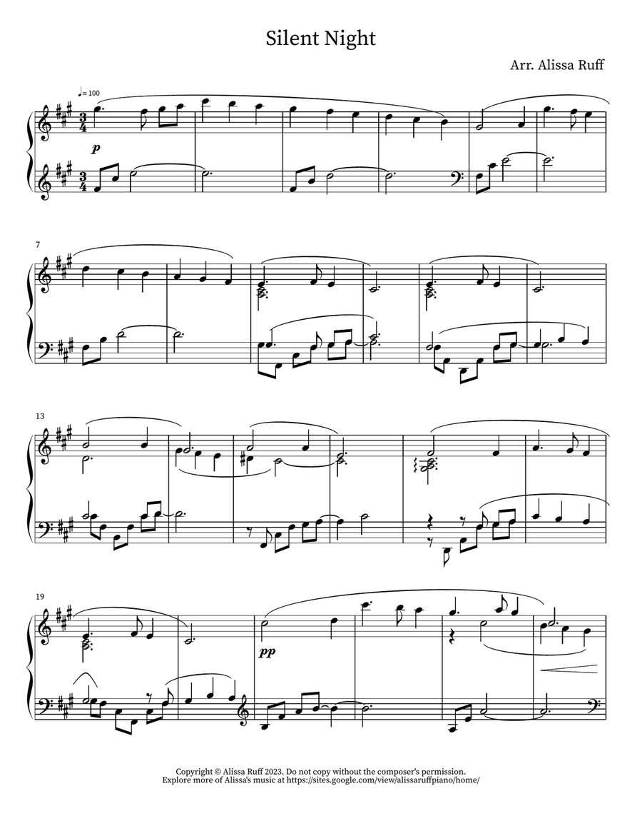 Silent Night Silent Night Piano Solo scores gallery preview page 1