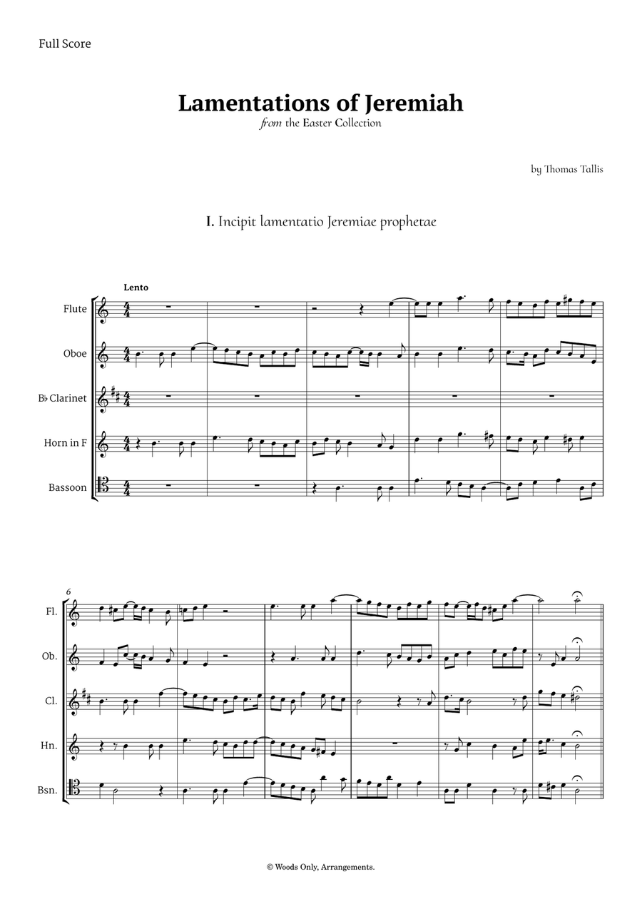 Lamentations of Jeremiah by Thomas Tallis for Woodwind Quintet Woodwind Quintet scores gallery preview page 1