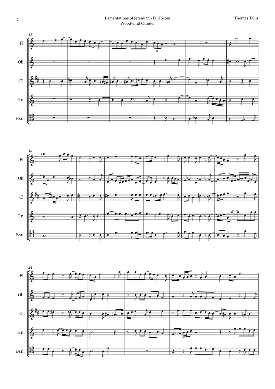 Lamentations of Jeremiah by Thomas Tallis for Woodwind Quintet Woodwind Quintet scores gallery preview page 2