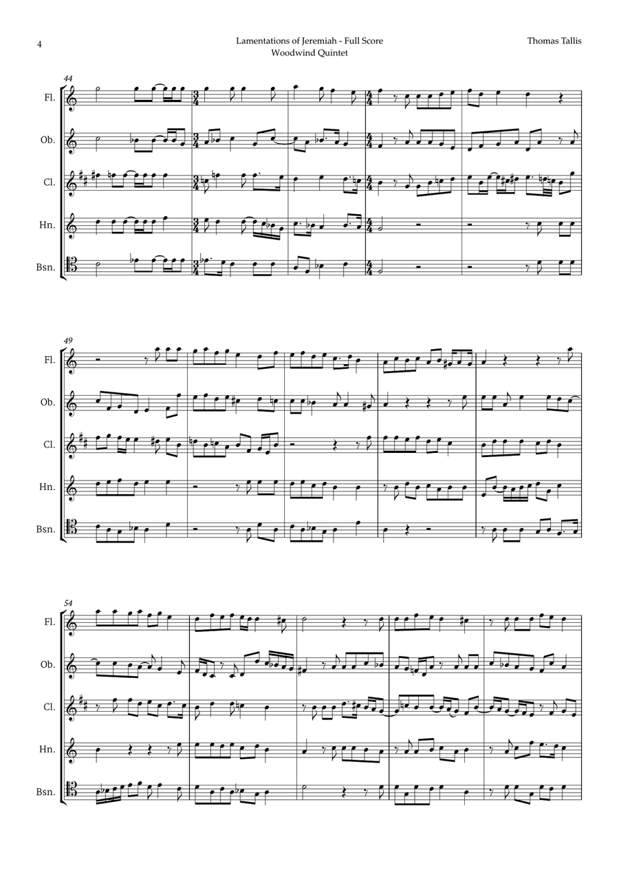 Lamentations of Jeremiah by Thomas Tallis for Woodwind Quintet Woodwind Quintet scores gallery preview page 4