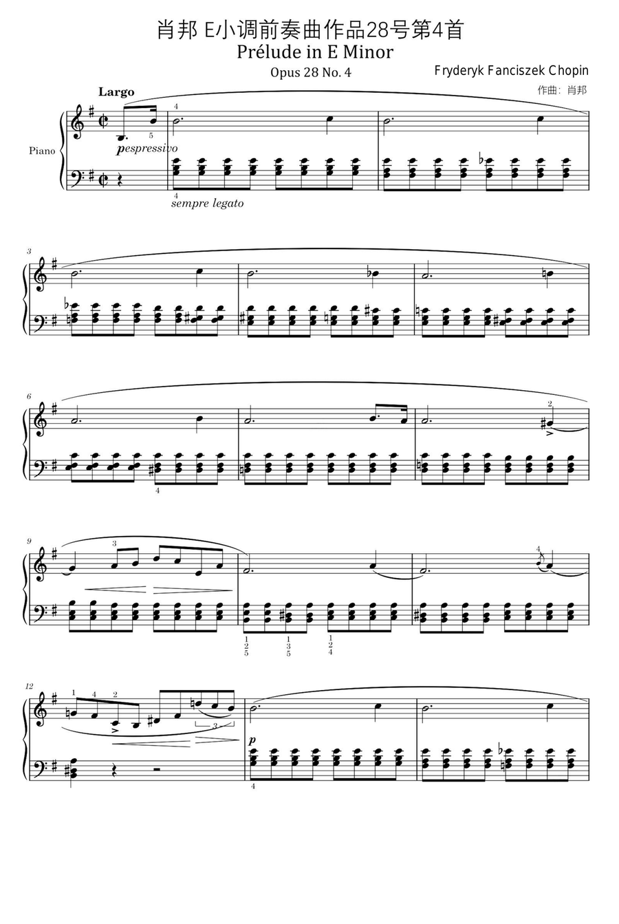 Prelude, Op. 28, No. 4 in E Minor - Fryderyk Fanciszek Chopin Piano Solo scores gallery preview page 1