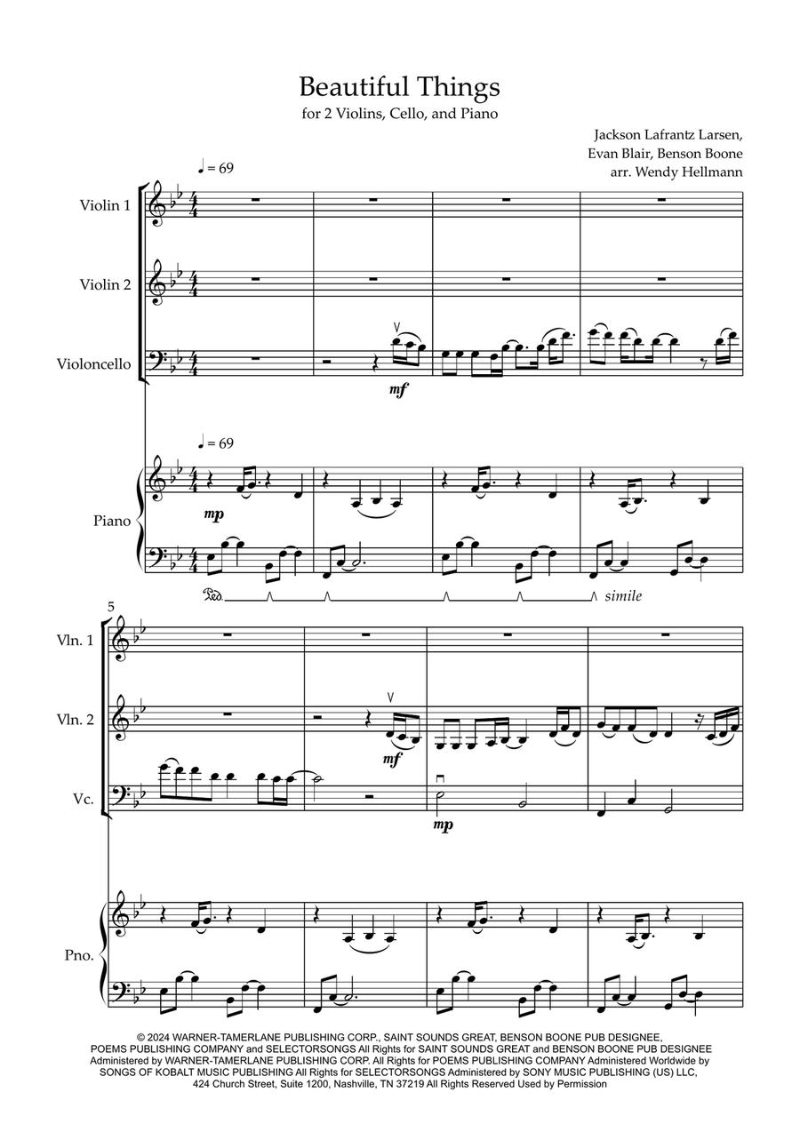 Beautiful Things Piano Quartet scores gallery preview page 1