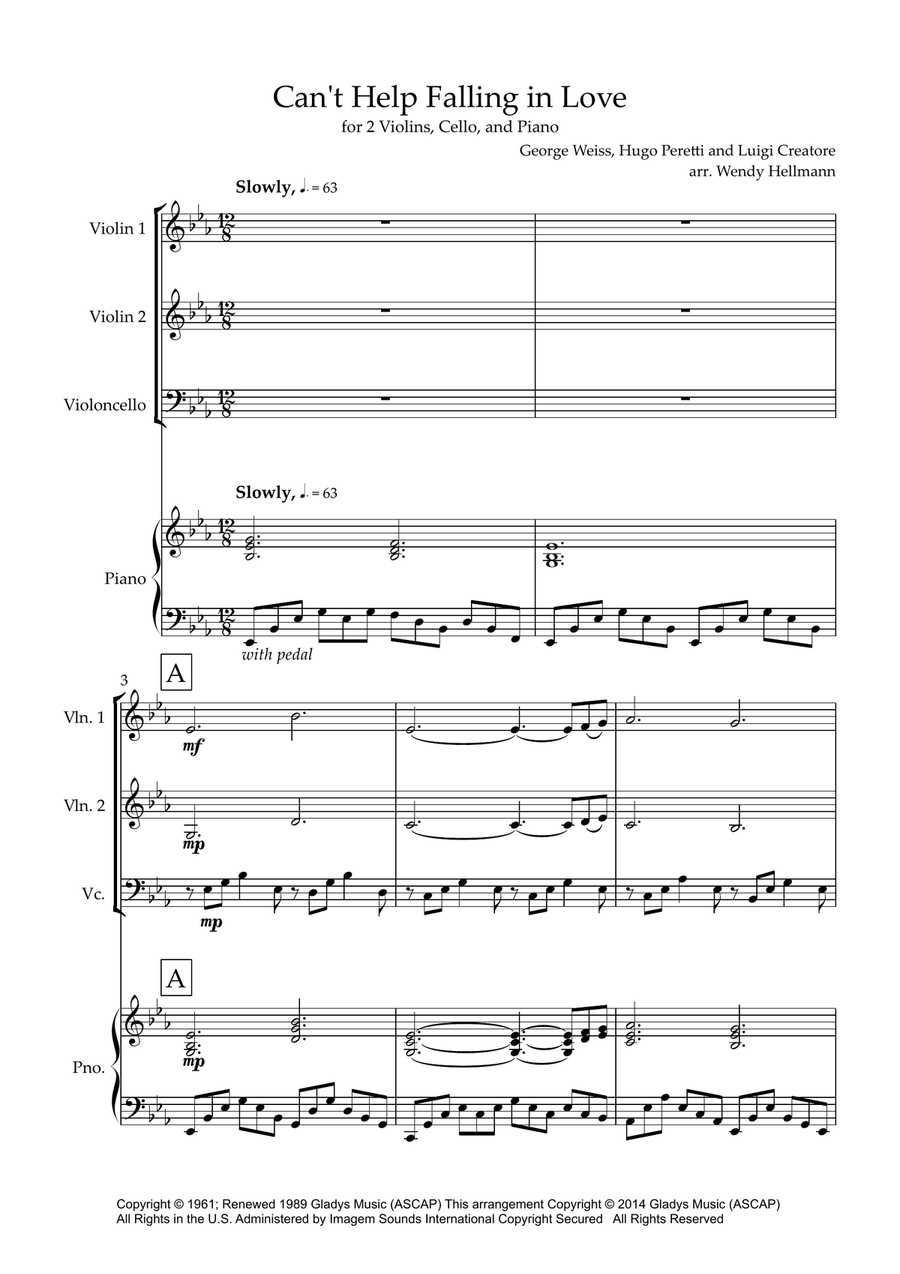 Can't Help Falling In Love Piano Quartet scores gallery preview page 1