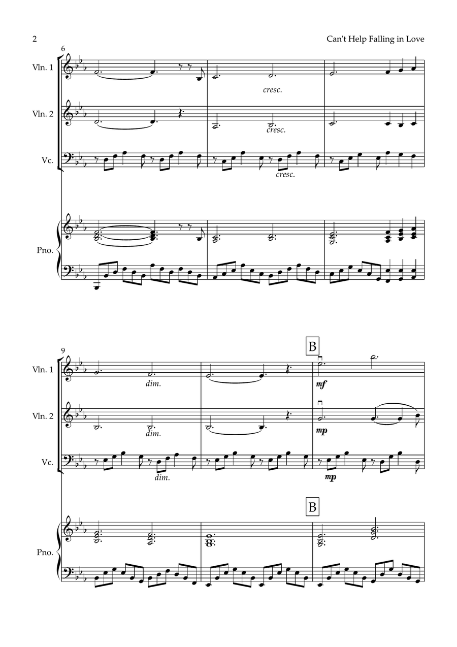 Can't Help Falling In Love Piano Quartet scores gallery preview page 2