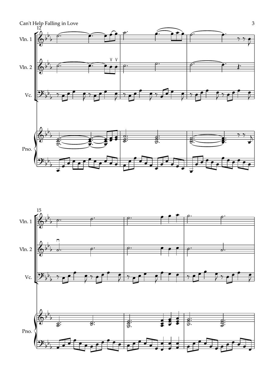 Can't Help Falling In Love Piano Quartet scores gallery preview page 3