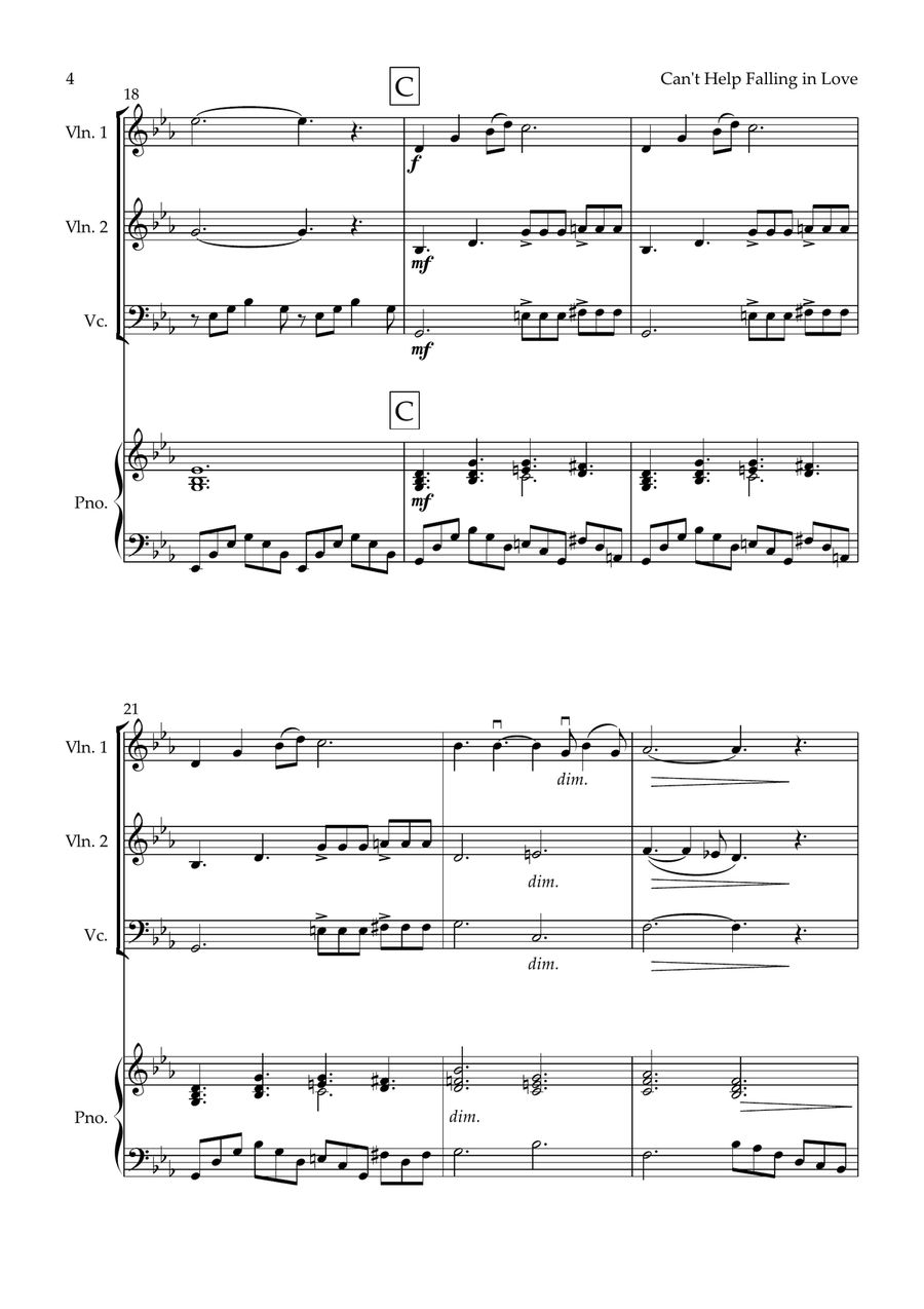 Can't Help Falling In Love Piano Quartet scores gallery preview page 4