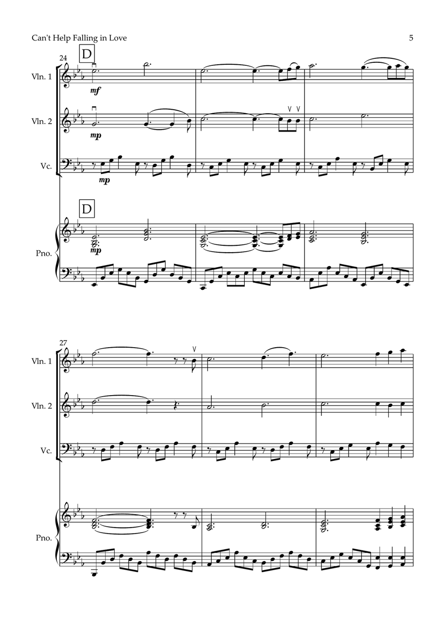 Can't Help Falling In Love Piano Quartet scores gallery preview page 5