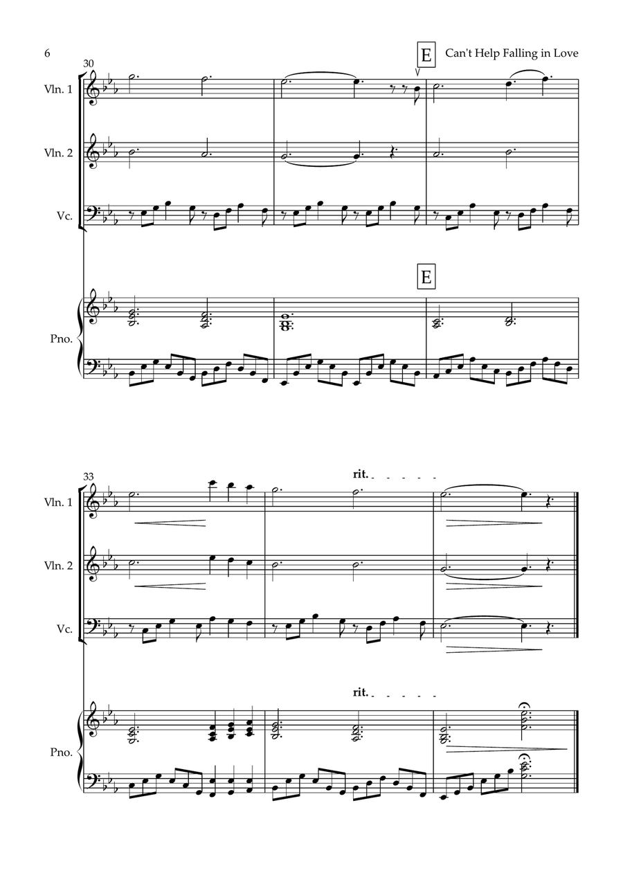 Can't Help Falling In Love Piano Quartet scores gallery preview page 6