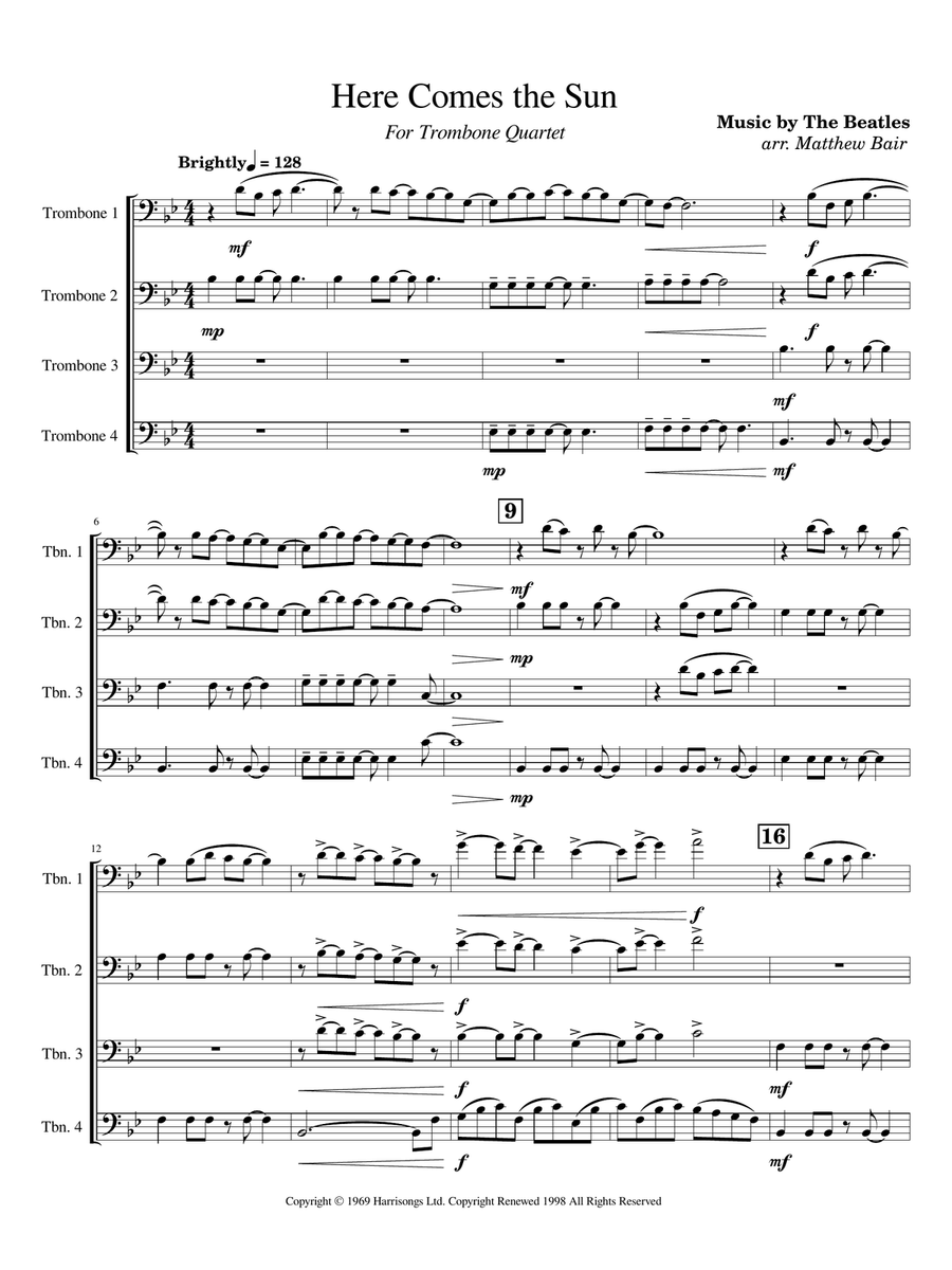 Here Comes The Sun Here Comes The Sun Brass Quartet scores gallery preview page 1