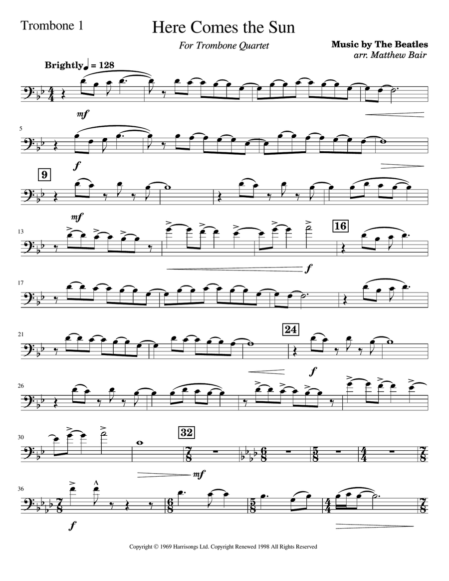 Here Comes The Sun Here Comes The Sun Brass Quartet scores gallery preview page 6