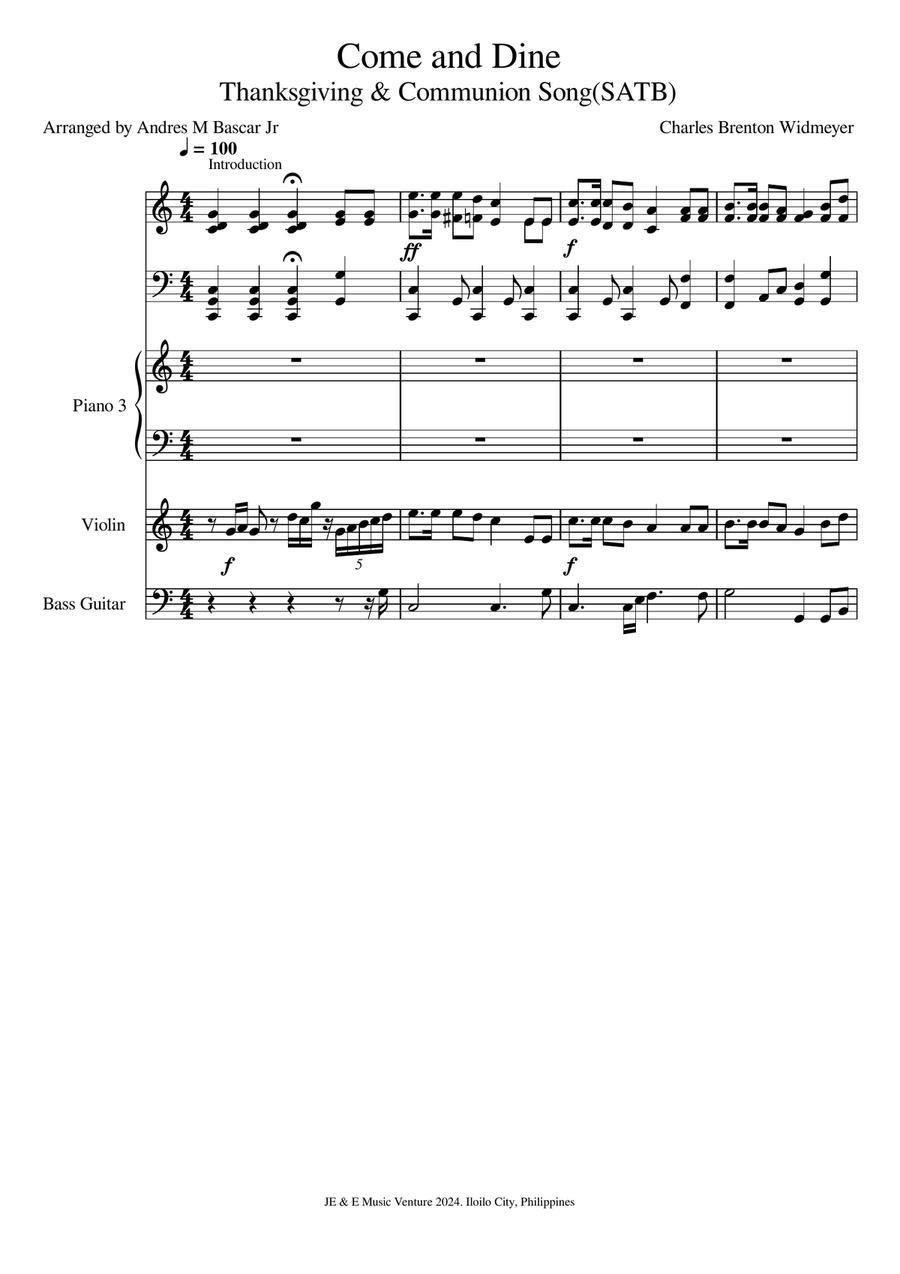Come and Dine (Choir and Mixed Ensemble) Divisi scores gallery preview page 1