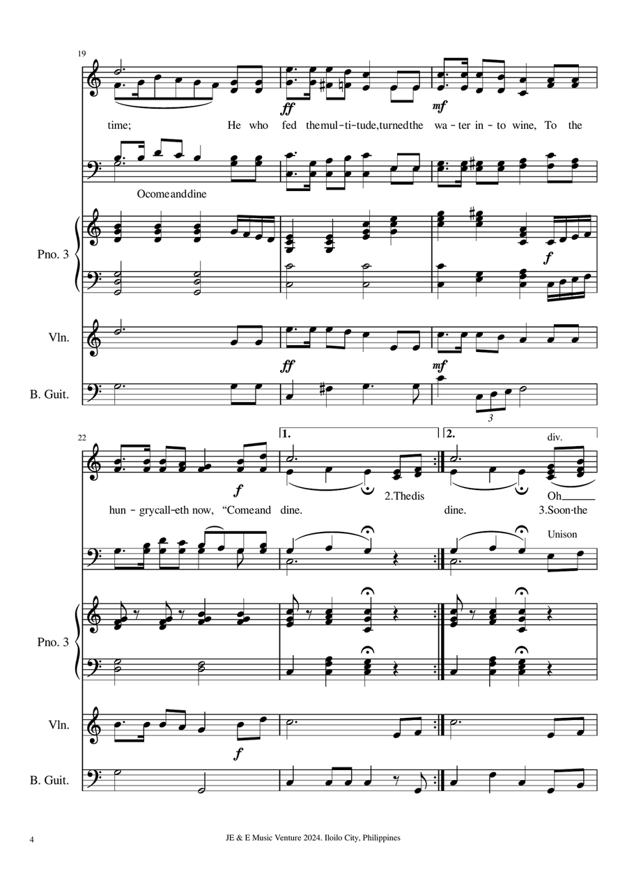 Come and Dine (Choir and Mixed Ensemble) Divisi scores gallery preview page 4