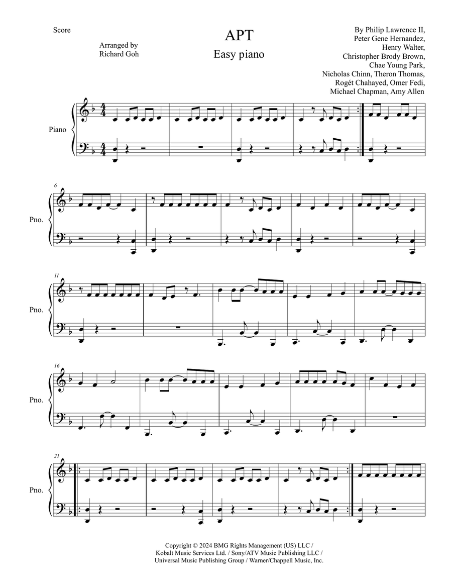 Apt. Easy Piano scores gallery preview page 1