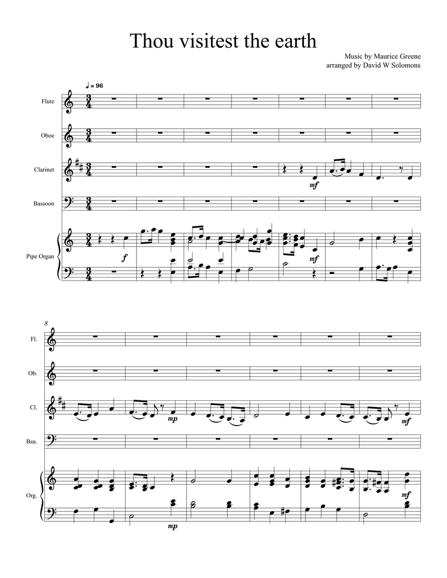 Thou visitest the earth (harvest anthem) arranged for wind quartet and organ (or keyboard) Small Ensemble scores gallery preview page 1