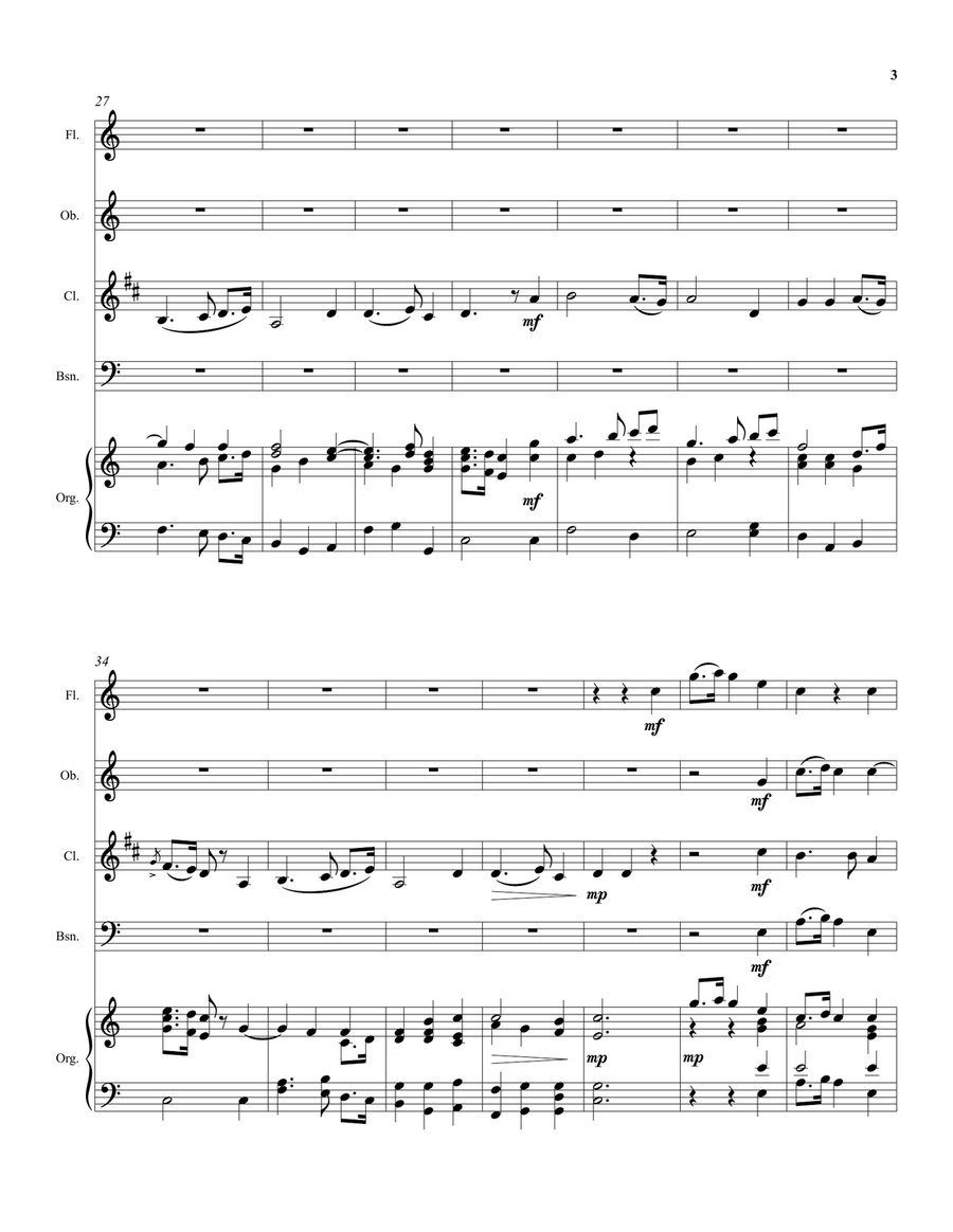 Thou visitest the earth (harvest anthem) arranged for wind quartet and organ (or keyboard) Small Ensemble scores gallery preview page 3