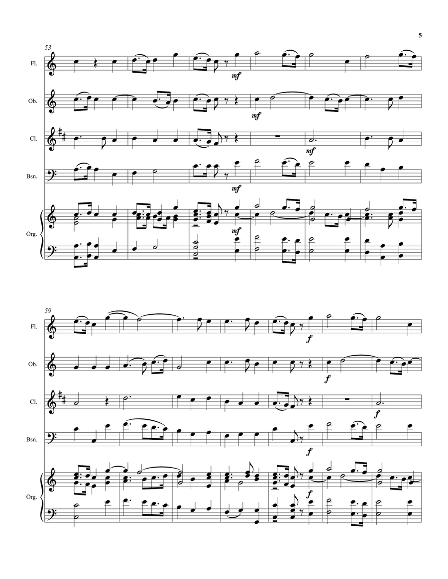Thou visitest the earth (harvest anthem) arranged for wind quartet and organ (or keyboard) Small Ensemble scores gallery preview page 5