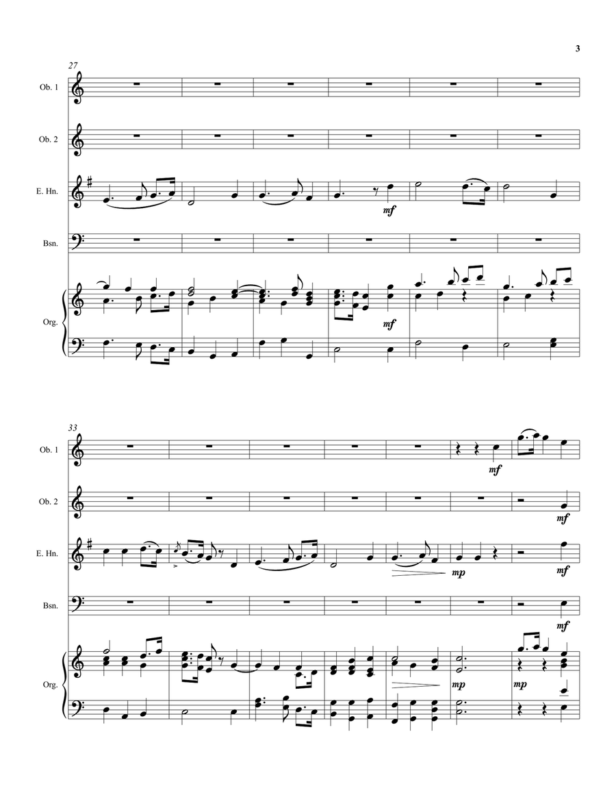 Thou visitest the earth (harvest anthem) arranged for double reed quartet and organ (or keyboard) Small Ensemble scores gallery preview page 3