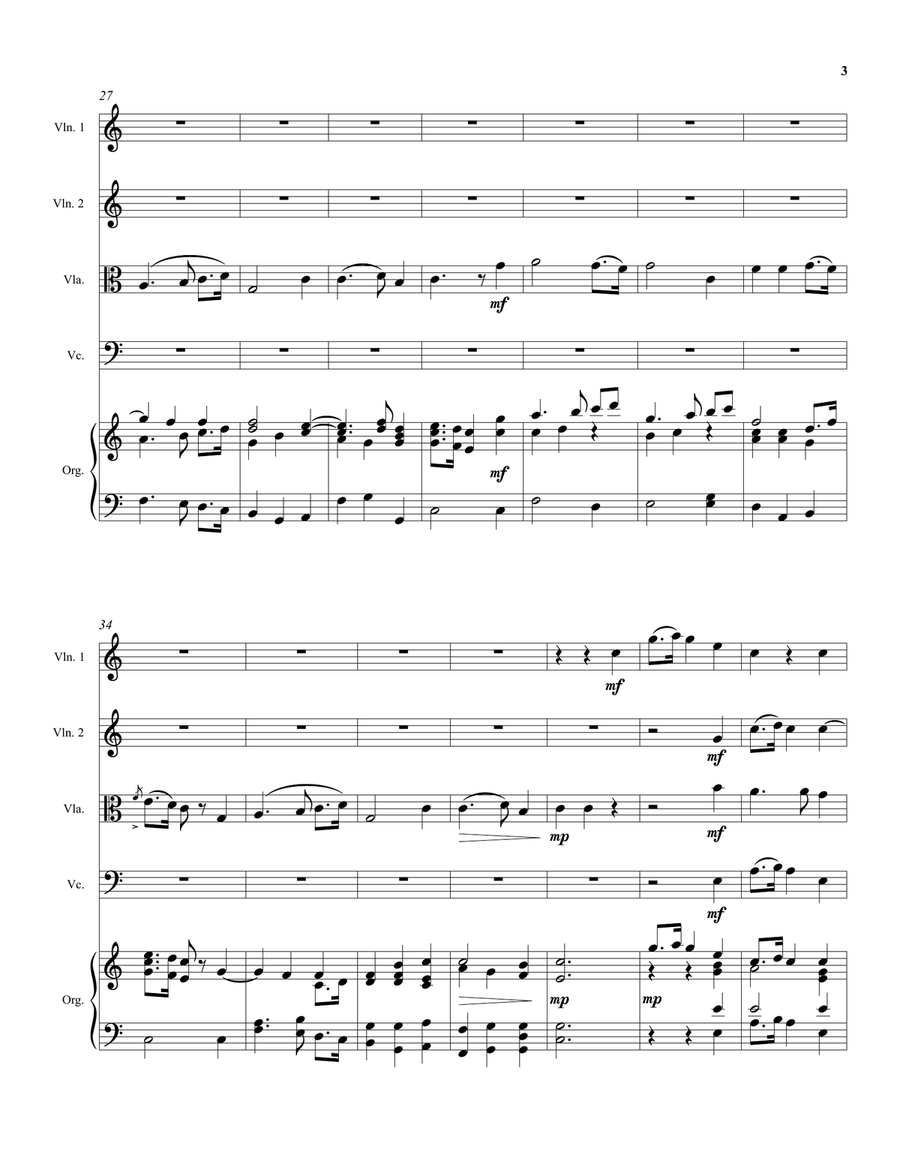 Thou visitest the earth (harvest anthem) arranged for string quartet and organ (or keyboard) Small Ensemble scores gallery preview page 3