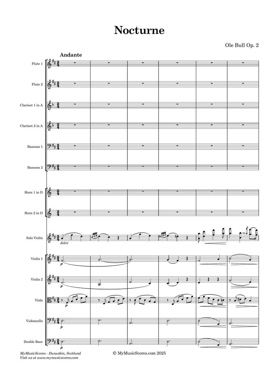 Bull Nocturne Op. 2 for Violin and Orchestra Full Orchestra scores gallery preview page 2