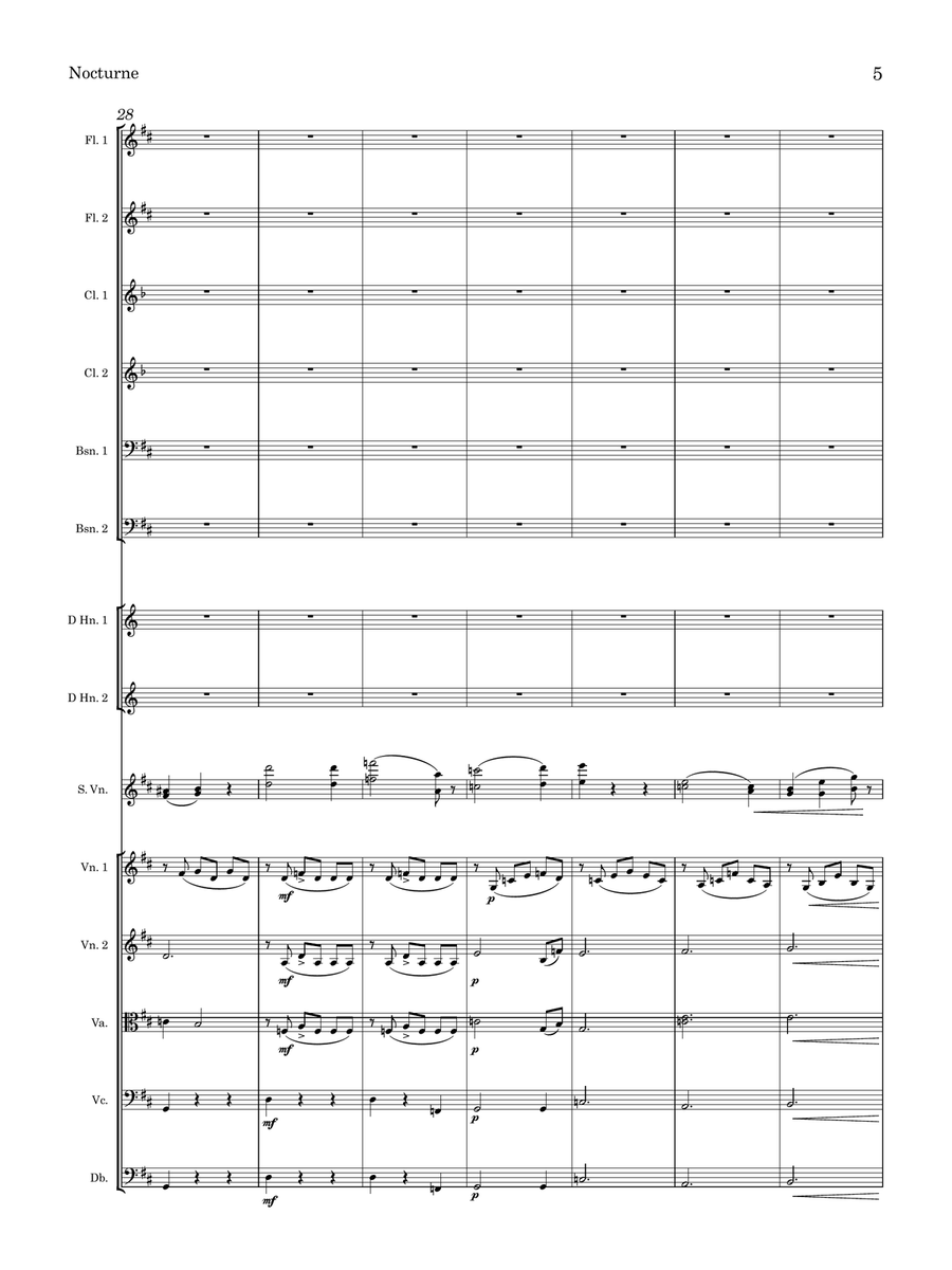 Bull Nocturne Op. 2 for Violin and Orchestra Full Orchestra scores gallery preview page 6
