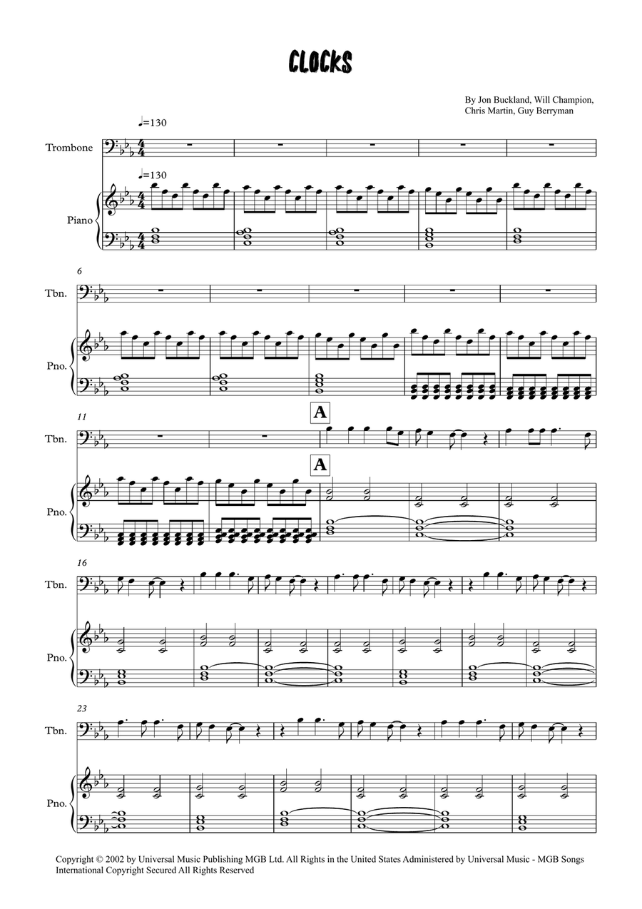 Clocks Clocks Piano scores gallery preview page 1