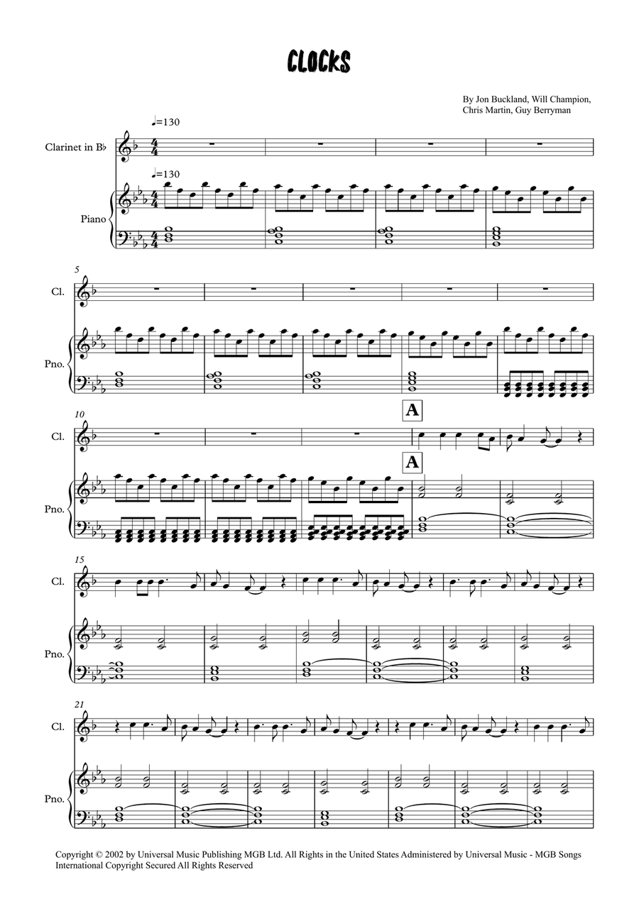 Clocks Clocks Clarinet Solo scores gallery preview page 1