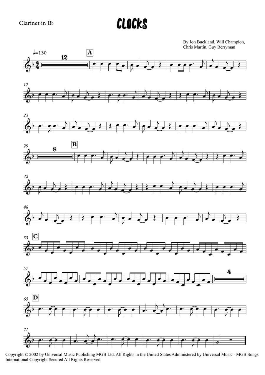 Clocks Clocks Clarinet Solo scores gallery preview page 4