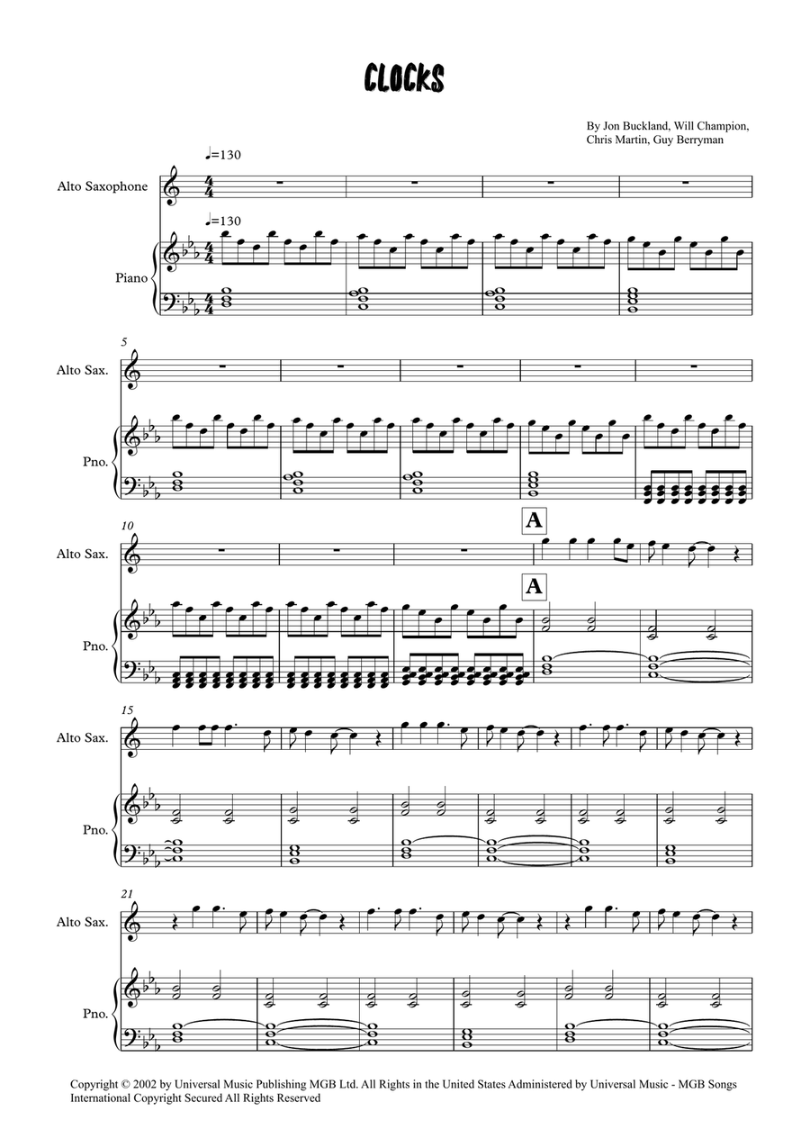 Clocks Clocks Alto Saxophone scores gallery preview page 1