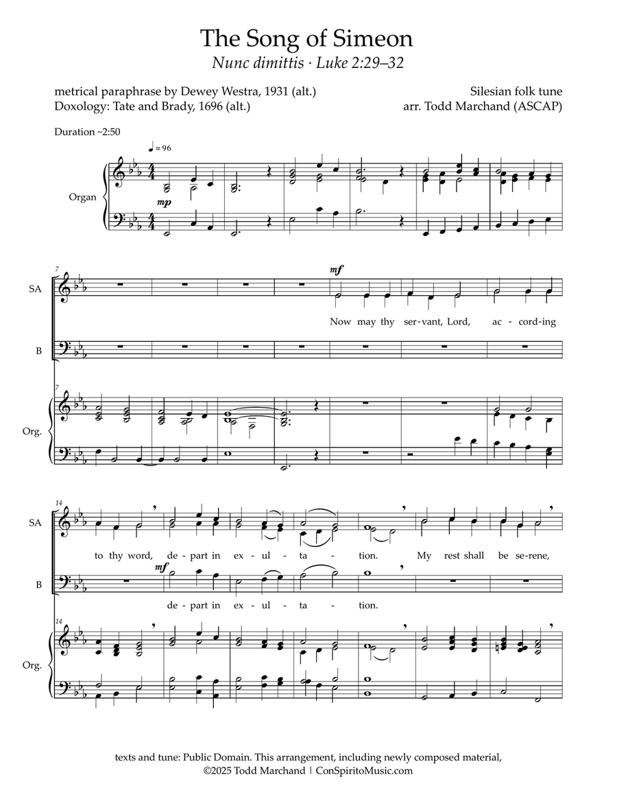 The Song of Simeon — SAB voices, organ 3-Part scores gallery preview page 2