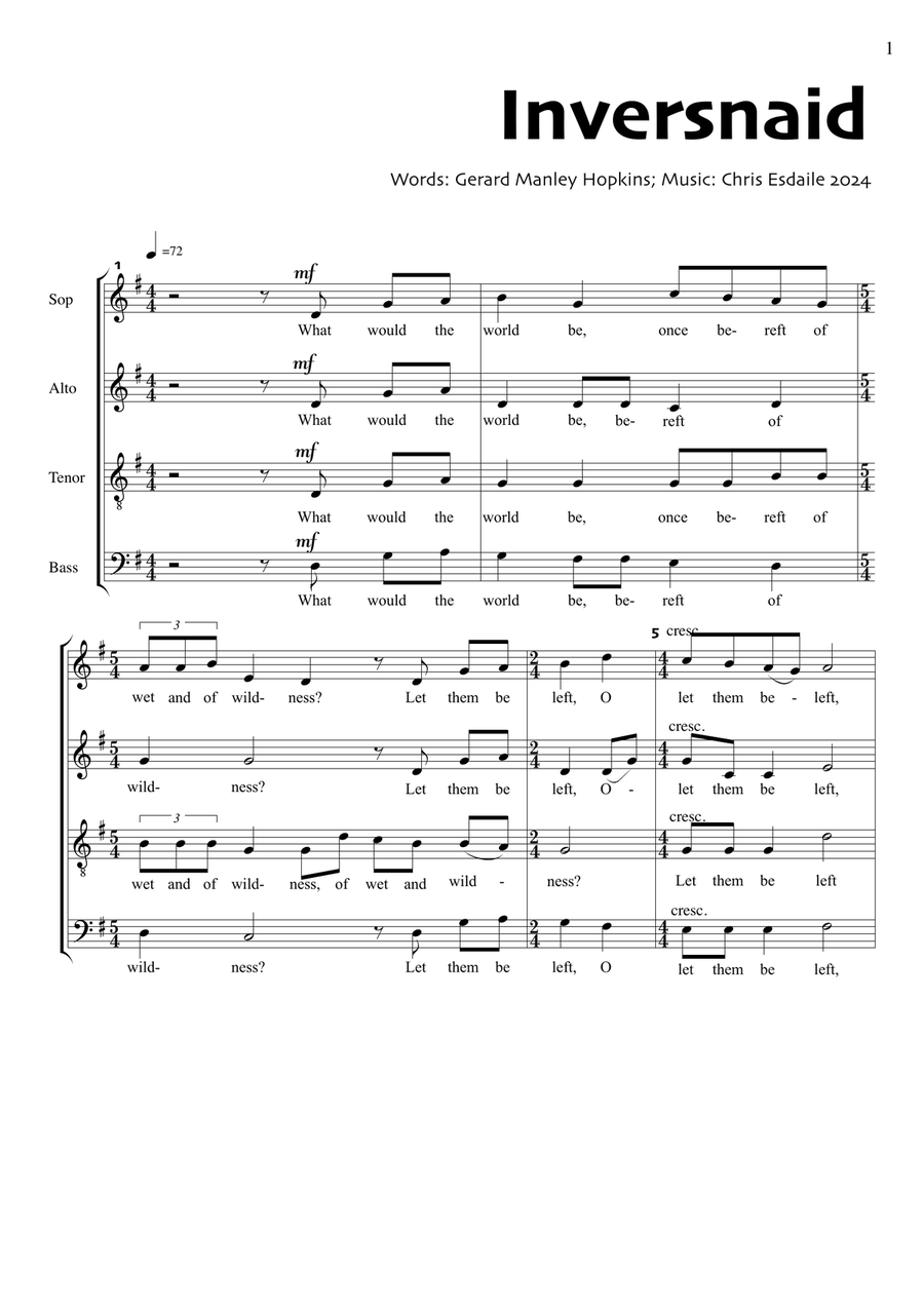 Inversnaid 4-Part scores gallery preview page 1